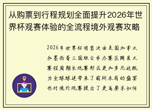 从购票到行程规划全面提升2026年世界杯观赛体验的全流程境外观赛攻略
